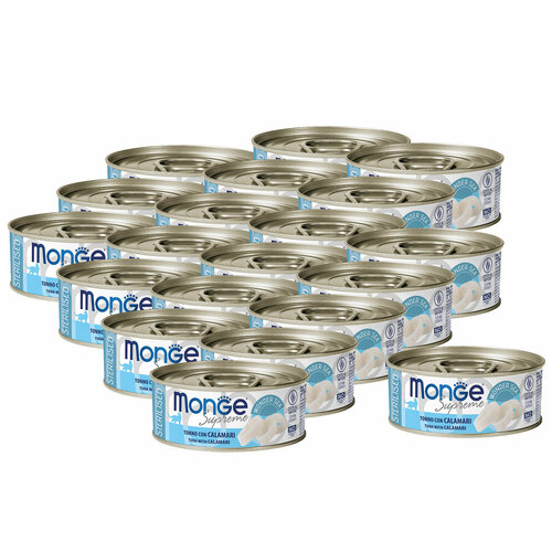 Влажный корм Monge Supreme sterilized для стерилизованных кошек из тунца с кальмаром, консервы 80 г х 20 шт.