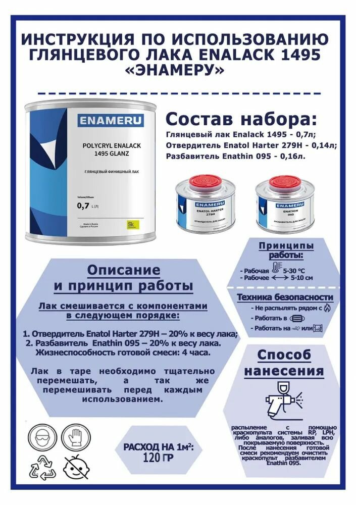 Строительные Лаки Лак глянцевый Enalack 1495, акрил-полиуретановый, с компонентами, 1 л смеси