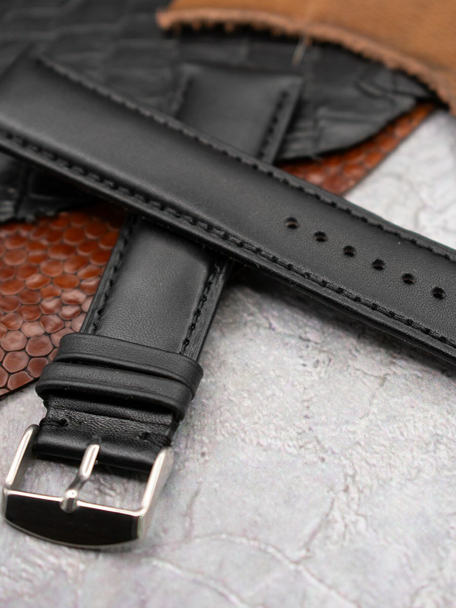 Ремешок WEST BRIDGE, фактура гладкая, матовая, диаметр шпильки 1.55 мм, размер 22мм, черный гладкий — фото 1