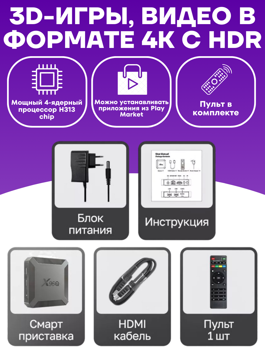 Приставка для телевизора андроид smart tv 8/128 с Wi-Fi — фото 1