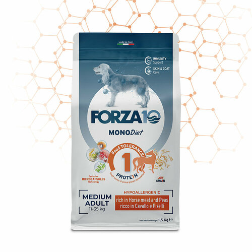 Гипоаллергенный корм для собак сухой Forza 10 Medium Diet для всех пород конина / горох 1,5кг