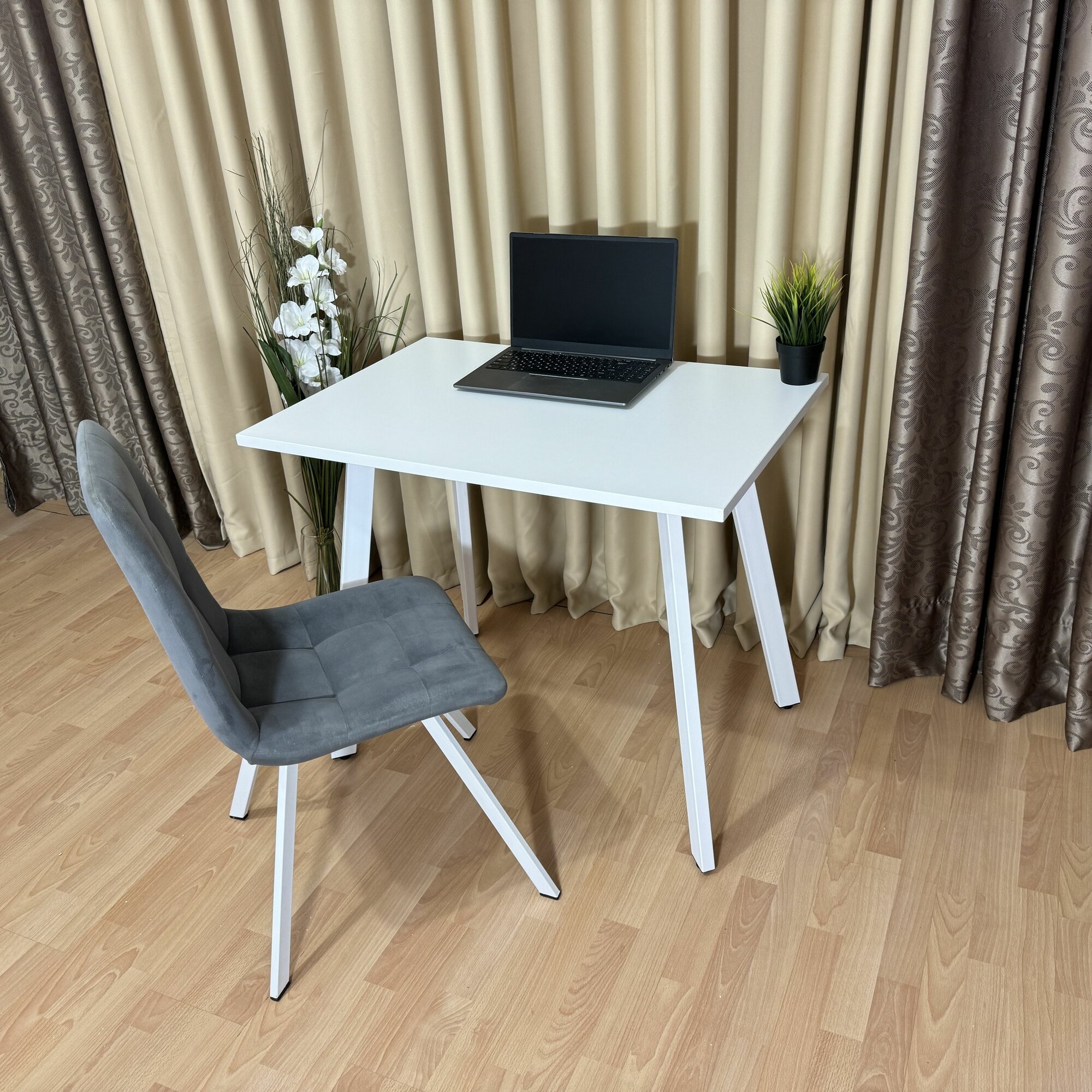 Письменный стол Ник Белый 90*60 см. Белые ножки — фото 1