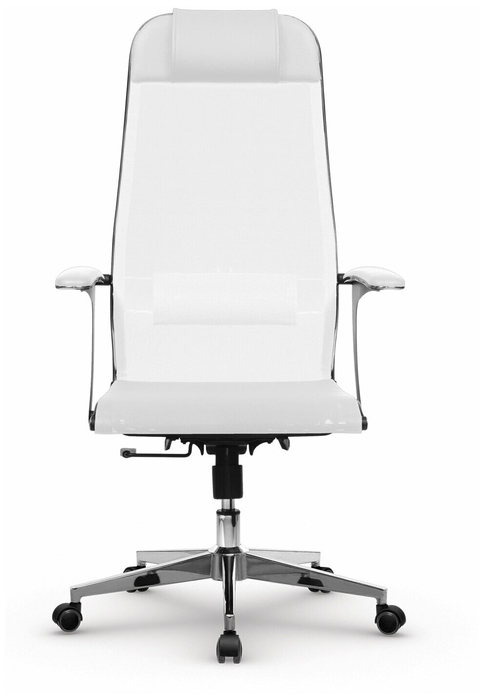 Кресло офисное метта "К-4-Т" хром прочная сетка сиденье и спинка регулируемые белое