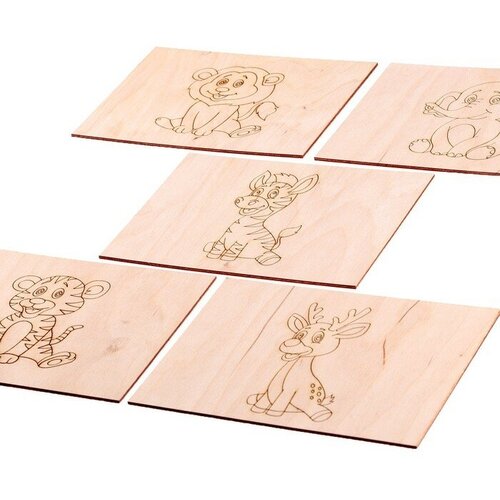 WOODY PUZZLES Набор 5 досок для выжигания с рисунком «Зверушки», 15 × 21 см