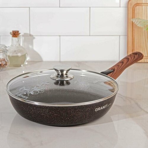 Сковорода Granit ultra red d 26 см съёмная ручка стеклянная крышка антипригарное покрытие цвет коричневый 5381₽