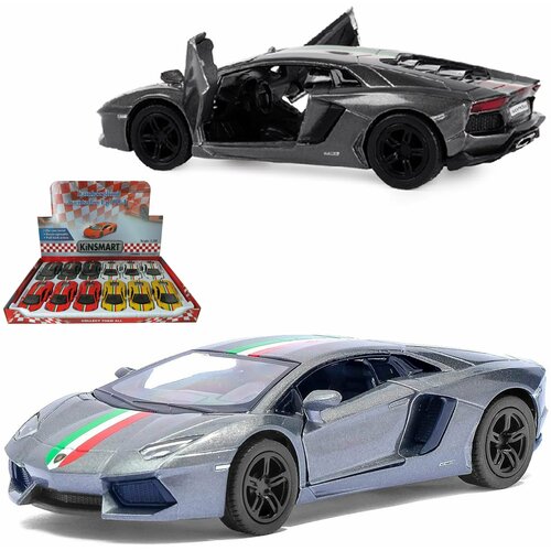 Металлическая машинка Kinsmart 1:38 Lamborghini Aventador LP 700-4 с принтом KT5355DF, инерционная / Серый maisto машинка жёлтая lamborghini aventador lp700 4 1 24