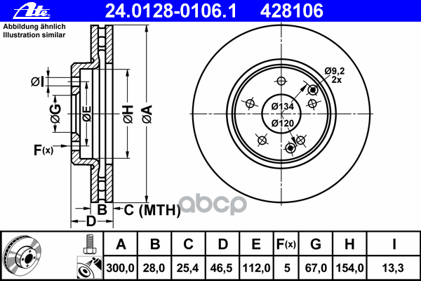 Диск Тормозной Передний Mb W210 2.8-3.2 Вент Ate 24.0128-0106.1 Mb W210 2.8-3.2 Вент Ate арт. 24.0128-0106.1