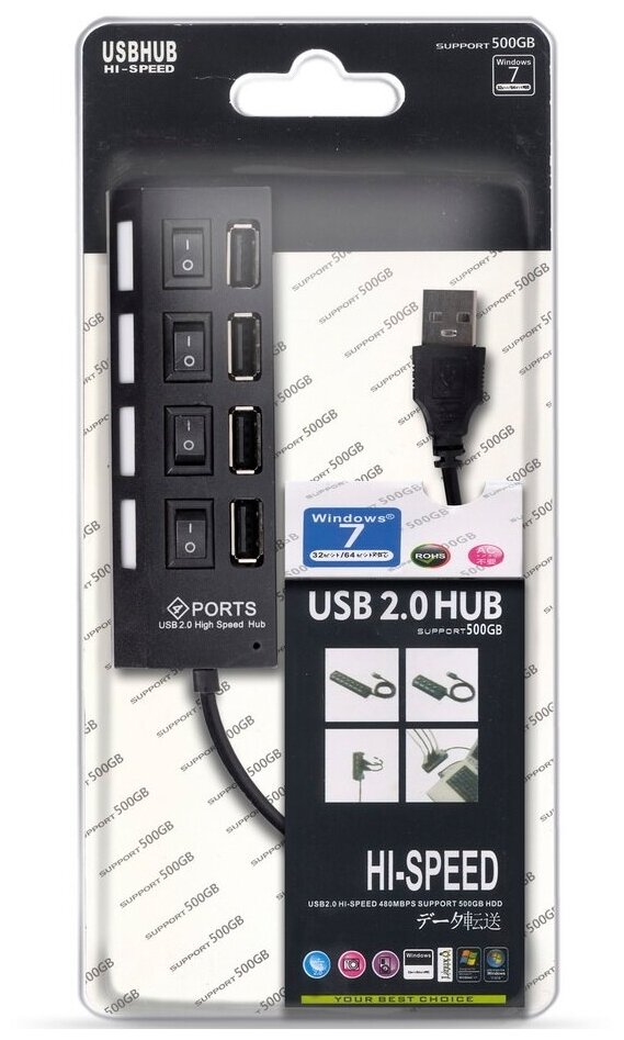 Переходник USB HUB Smartbuy на 4 порта (SBHA-7204-B) черный