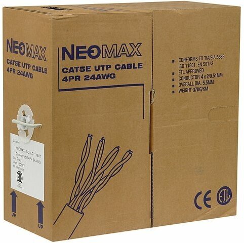 Кабель Neomax Кабель UTP 5e кат. Neomax NM10001, 4 пары, однож, 24AWG/0.51мм, медь (305м)