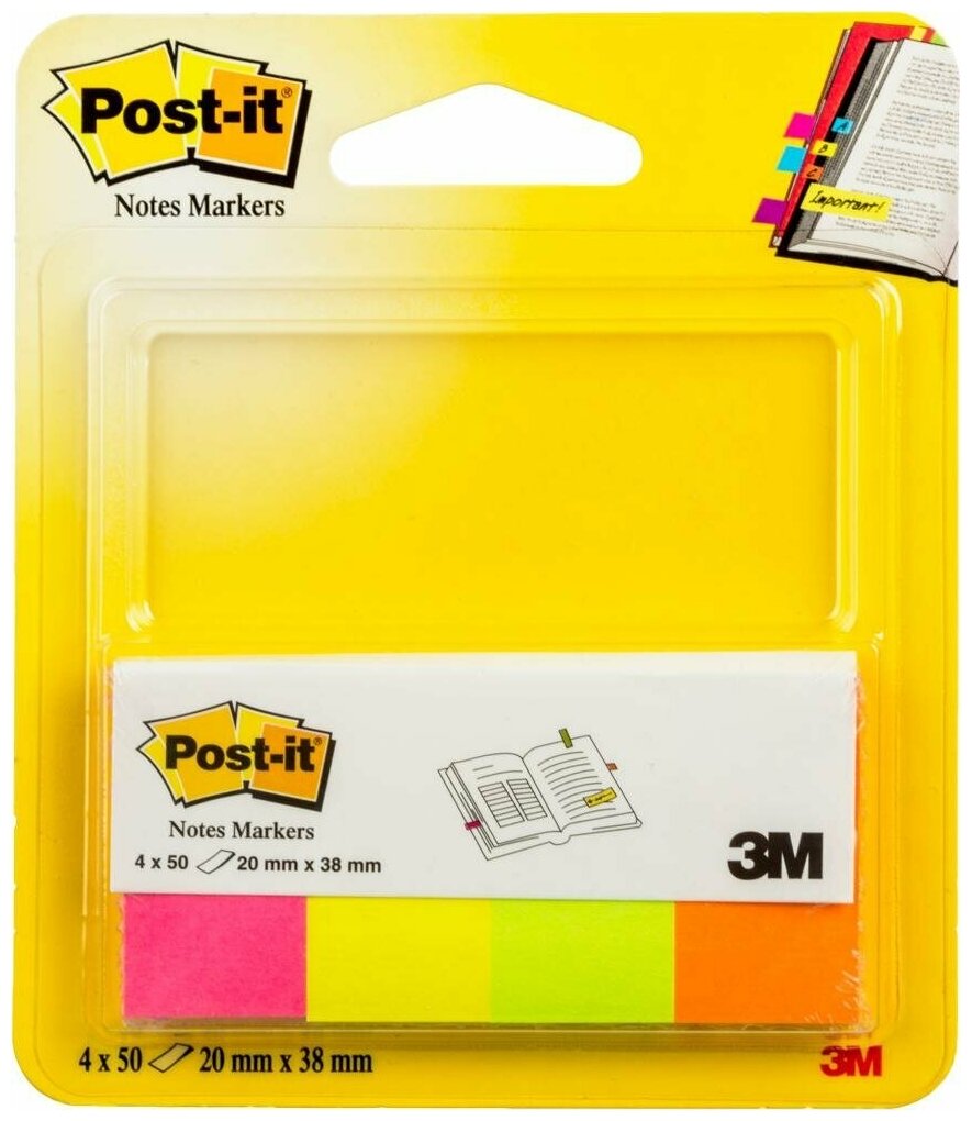 3M Набор бумажных клейких закладок Post-it, 20 мм,4 цв. х50 шт. - 100% PEFC CH18/0914