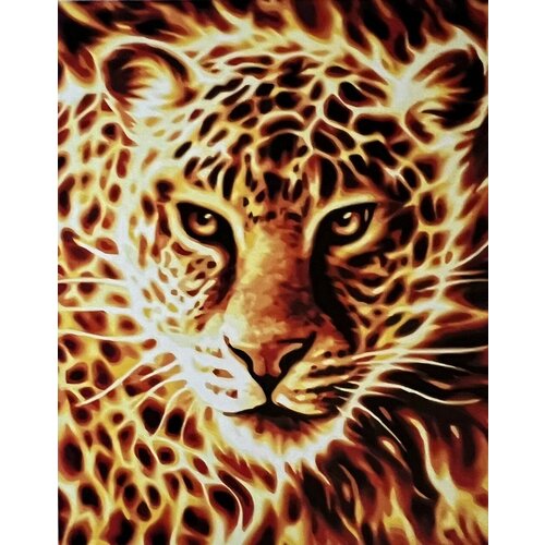 Картина по номерам на холсте на деревянном подрамнике 40 х 50 огненный леопард