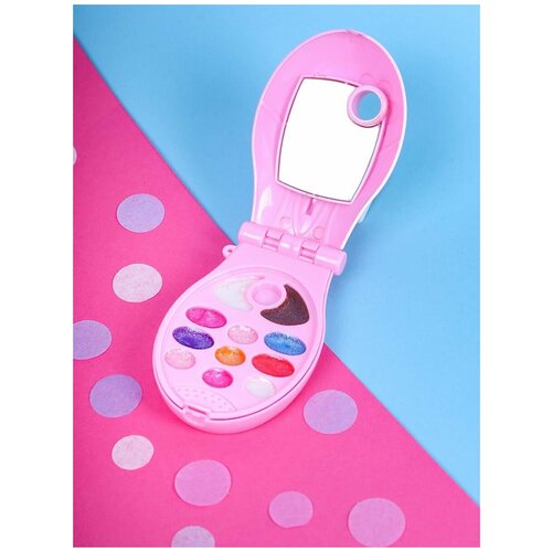 Детская косметика для девочек, набор 5 предметов (тени для век, блеск для губ, зеркальце, аппликаторы)