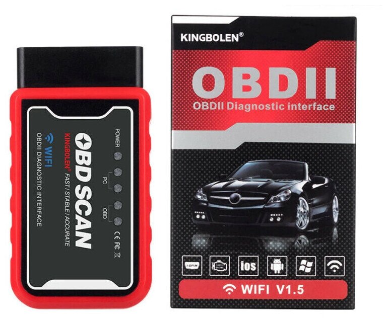 Диагностический автосканер OBD2 "Kingbolen" ELM327 V1.5/IOS/ANDROID/Wi-Fi для чтения кодов неисправностей