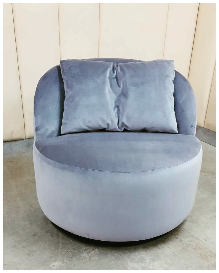 Кресло круглое мягкое d 84 Estet Interiors серо-голубое - фотография № 3