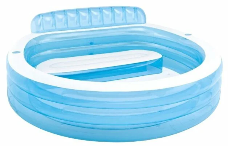 Бассейн Intex семейный/надувной бассейн для всей семьи/бассейн с встроенным сиденьем со спинкой/голубой