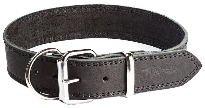 Ошейник для собак GRIPALLE кожаный, стальная фурнитура, 35 мм*50 см, цвет черный