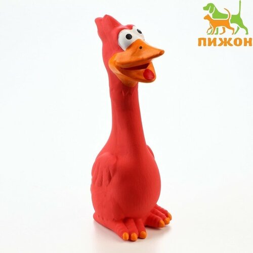 Игрушка пищащая для собак из латекса Я - Утка, я улыбаюсь!, 19 см, красная/жёлтая игрушка пищащая для собак из латекса утка 27 см жёлтая