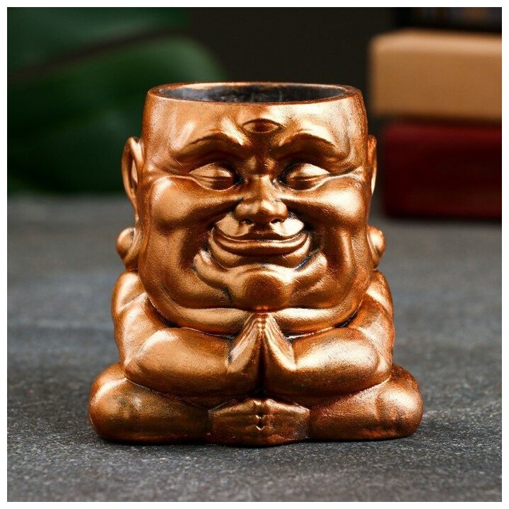 Фигурное кашпо "Будда" бронза, 8х8х7см