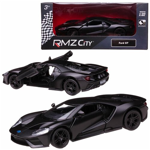 Машина металлическая RMZ City серия 1:32 Ford GT 2019, черный матовый цвет, двери открываются 554050M машина металлическая rmz city 1 32 ford gt 2019 инерционная черный матовый цвет uni fortune [554050m]