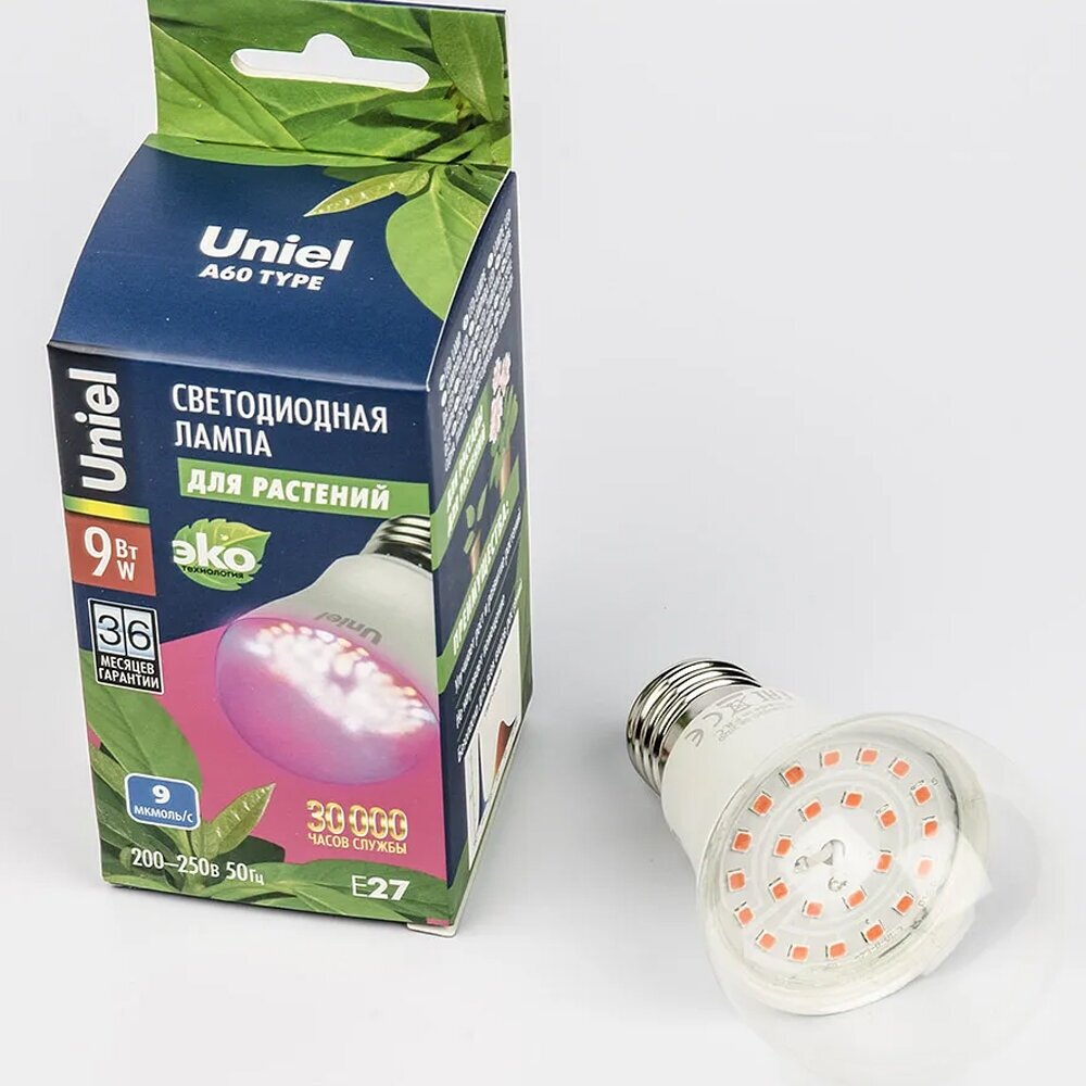 Лампа светодиодная для растений Uniel ALM01WH 09645, E27, A60, 9 Вт - фотография № 4