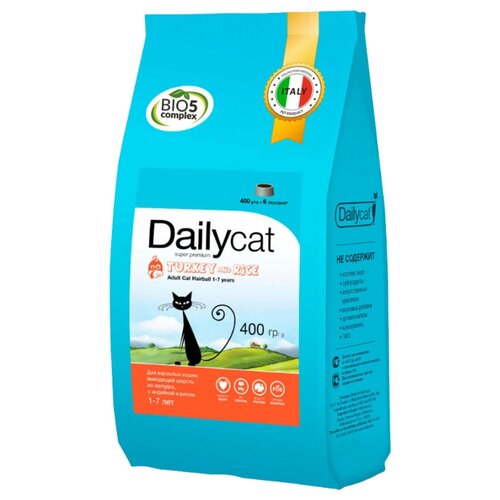 фото Корм для кошек dailycat adult hairball turkey & rice (0.4 кг)