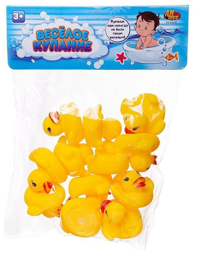 Набор резиновых игрушек для ванной ABtoys Веселое купание Уточки желтые 12шт PT-01251