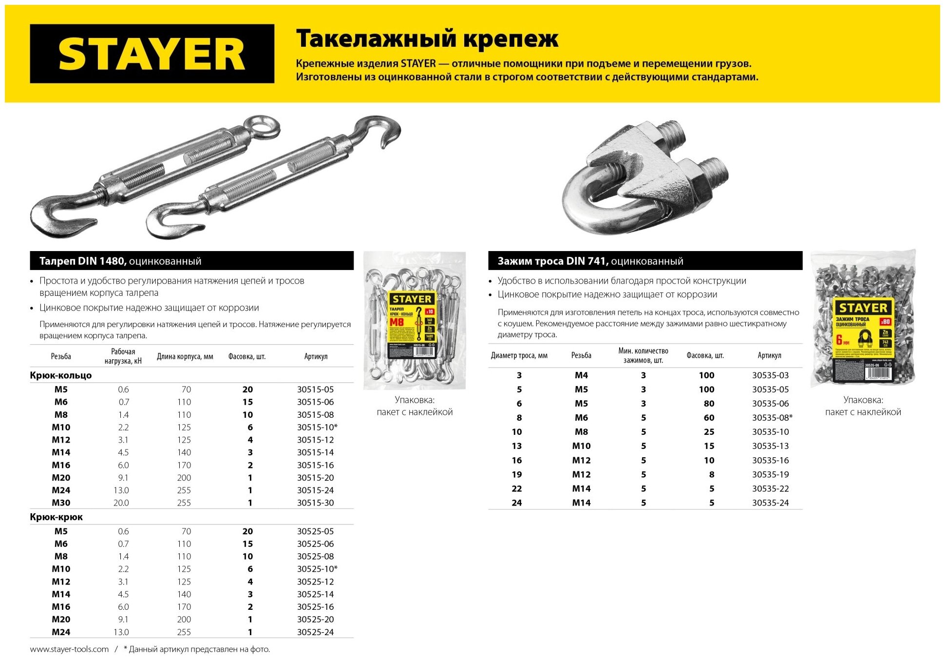 STAYER DIN 741 16 мм, зажим троса, 10 шт (30535-16)