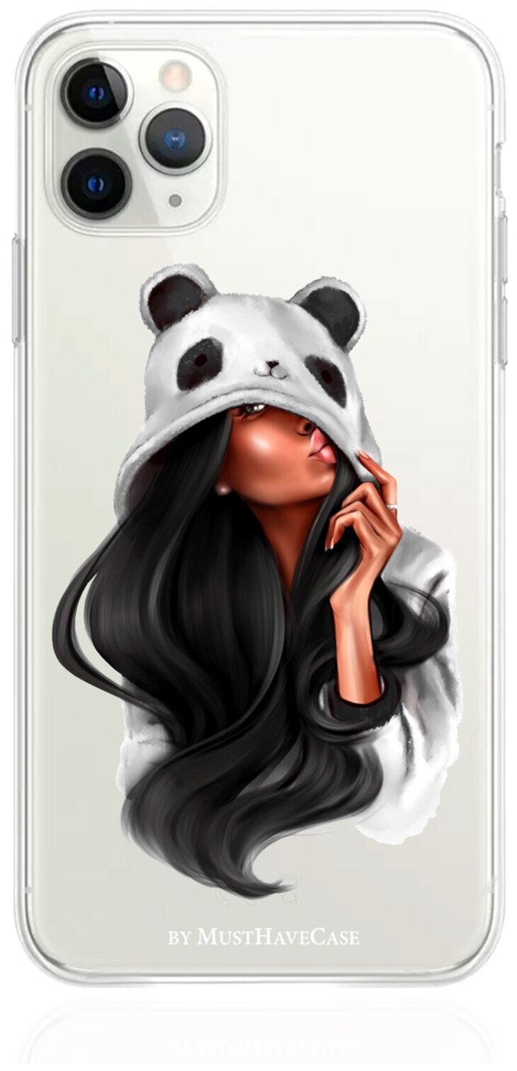 Прозрачный силиконовый чехол MustHaveCase для iPhone 11 Pro Max Panda Girl/ Панда для Айфон 11 Про Макс Противоударный