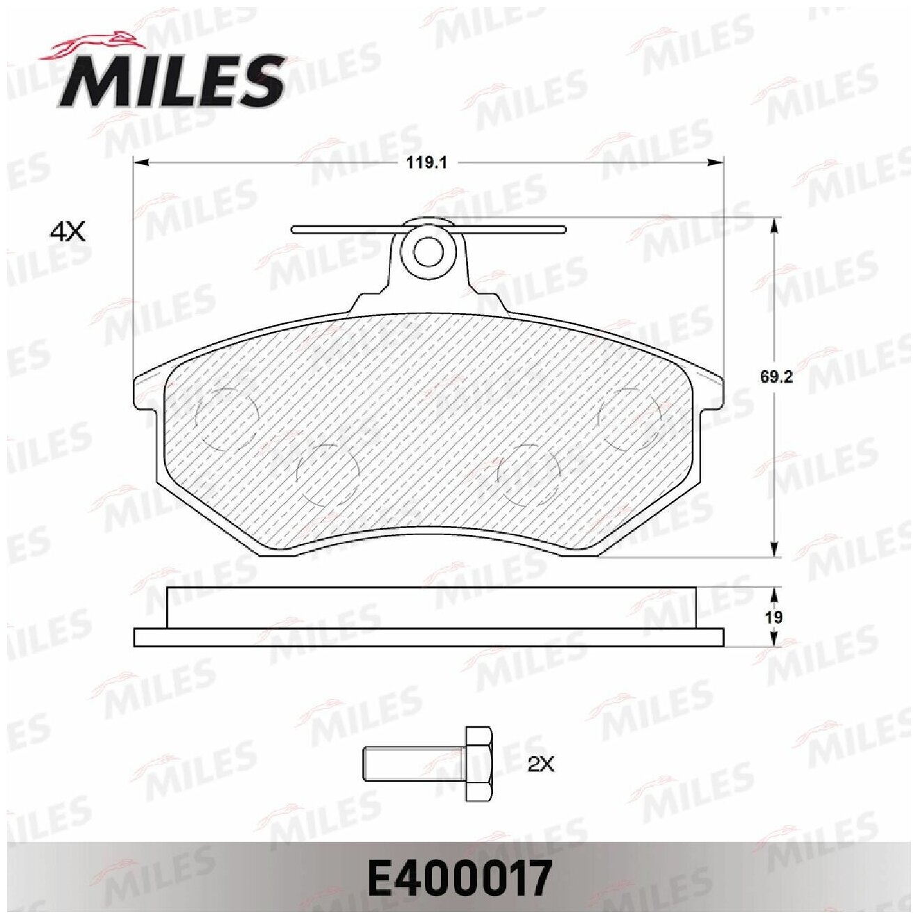 Колодки тормозные дисковые передние Miles E400017 для а/м Audi 80 86-96, 90 87-91, 200 79-82, A4 94-01,