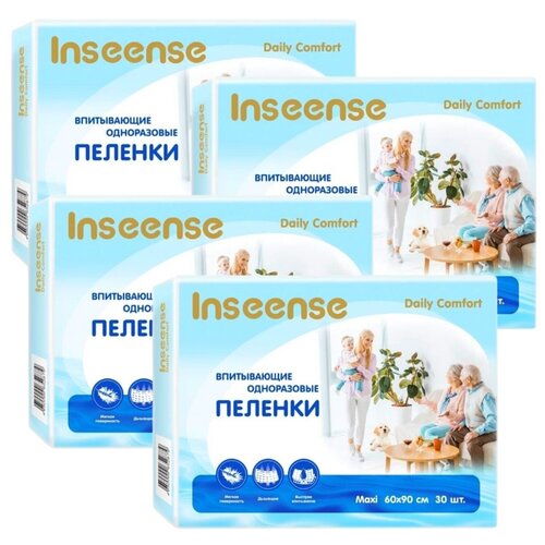 Одноразовая пеленка Inseense Daily Comfort 60х90 см, белый, 30 шт., 4 уп. пеленки одноразовые детские little times 40x60 см 5 шт