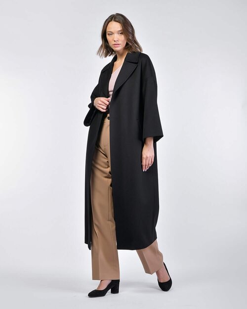 Пальто-халат  Heresis демисезонное, шерсть, силуэт свободный, удлиненное, размер 44, черный