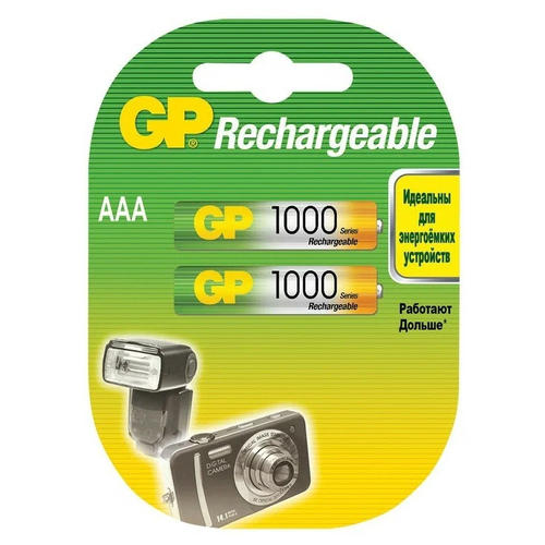 Аккумулятор GP Ni-Mh, тип AAA, 1000 mAh (100AAAHC-2CR2) 2 шт aaa аккумулятор gp 100aaahc 2 шт 1000мaч