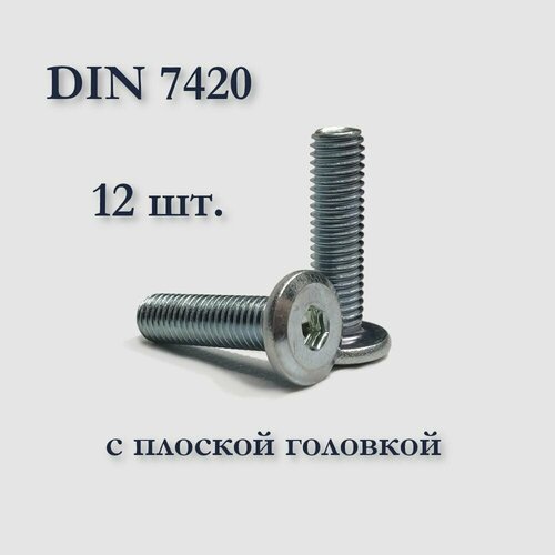 Винт DIN 7420 мебельный с плоской головкой, М8х30, оцинкованный, под шестигранник, 12 шт.