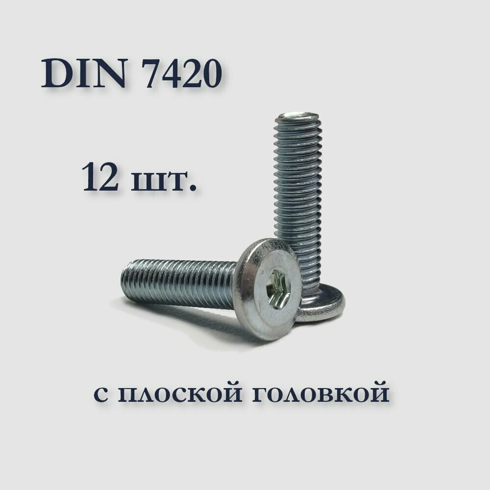 Винт DIN 7420 мебельный с плоской головкой М6х10 оцинкованный под шестигранник