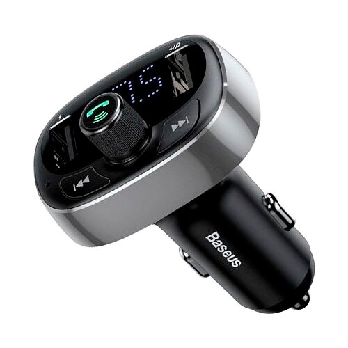 Автомобильное зарядное устройство Baseus T typed Bluetooth MP3 charger with car holder, 12 Вт, RU, серебристый автомобильная зарядка baseus 2usb ccall yd01 qc3 0 30w черный