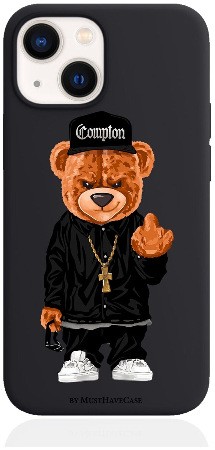 Черный силиконовый чехол для iPhone 13 Mini Мишка Compton