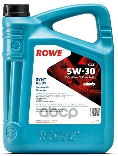 ROWE Cинтетическое Моторное Масло Hightec Synt Rs D1 Sae 5W-30 4Л.