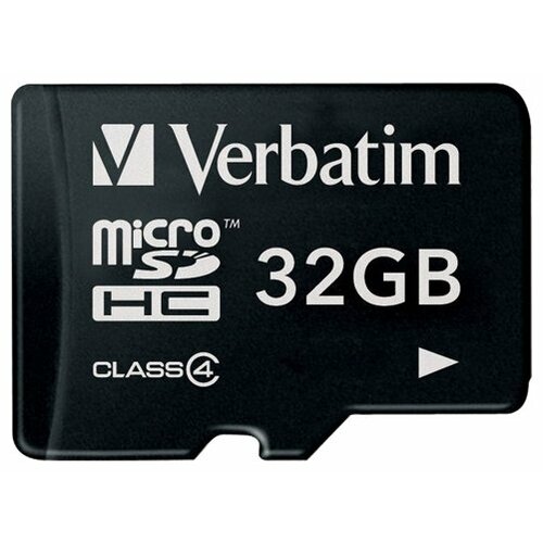 Карта памяти Verbatim microSDHC 32 ГБ Class 4, R/W 4/4 МБ/с, 1 шт.