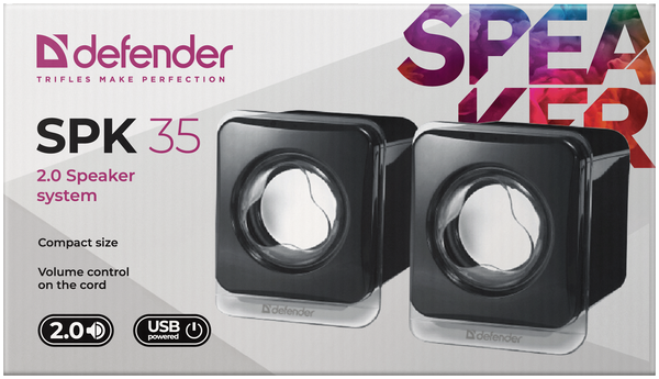 Акустическая система Defender Акустическая система стерео Defender SPK-35 65635, 2x2.5Вт, питание от USB, черный (ret)