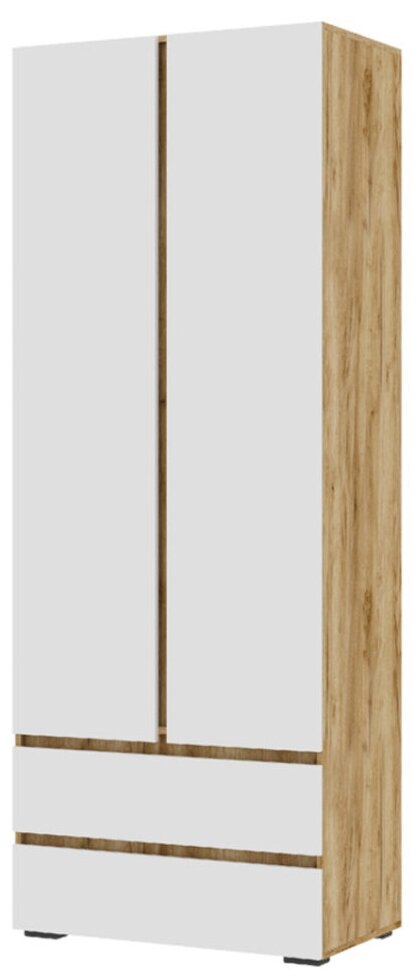 фото Двухстворчатый Шкаф для одежды в прихожую, спальню или гостиную 80см белый/дуб крафт золото - СМ1052