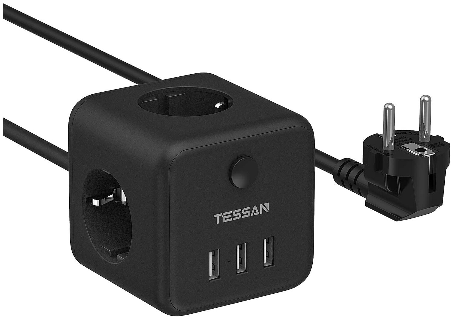 Сетевой фильтр TESSAN 3 евророзетки 220В и 3 USB и кн. питания, 2500Вт, до 10А, кабель - фото №1