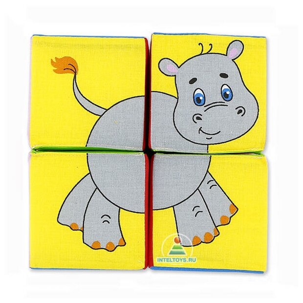 Мякиши 210M Игрушка кубики "Собери картинку" (Животные Африки) с перемычкой, 4 кубика - фото №4
