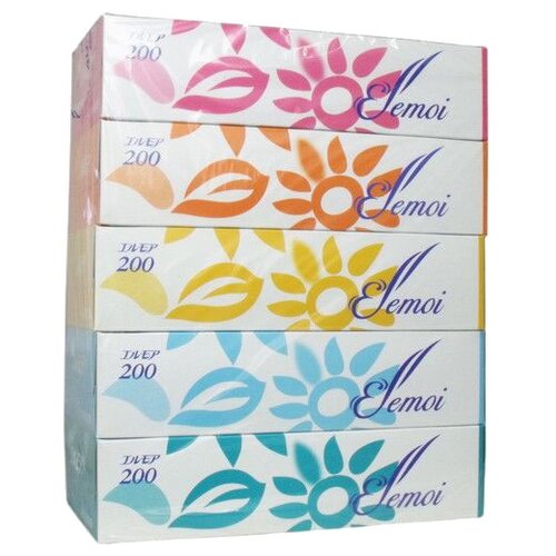 Салфетки бумажные в коробке Kami Shodji ELLEMOI 2 слоя, 200 шт, Япония, Платочки бумажные косметические сухие без ароматизаторов