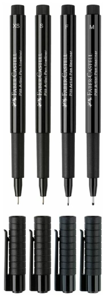 Ручки капиллярные Faber-Castell Pitt Artist Pen ширина наконечника M F S XS черный в футляре 4 шт. - фото №4