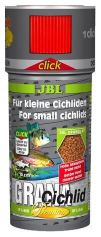 JBL GranaCichlid CLICK - Осн. корм премиум для хищных цихлид, гранулы, 250 мл (110 г) - фотография № 1