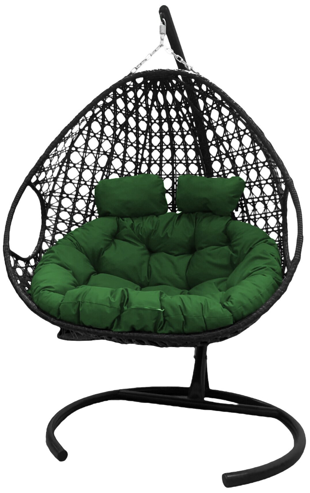 Подвесное кресло серое M-Group Для двоих люкс зелёная подушка - фотография № 1