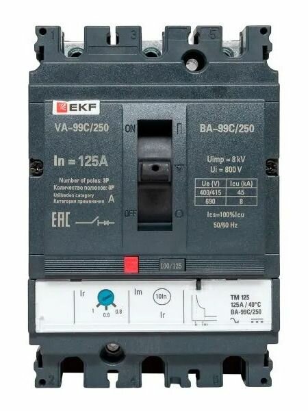 Выключатель автоматический 3п 250/125А 45кА ВА-99C Compact NS PROxima EKF mccb99C-250-125