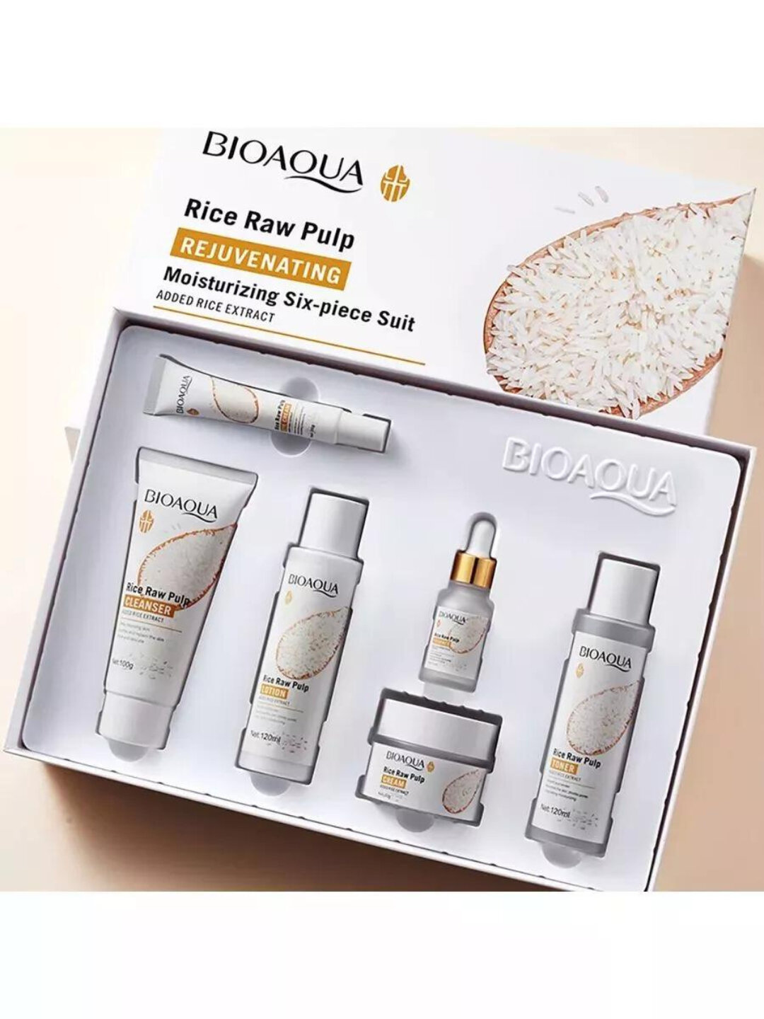 Набор для ухода за лицом Bioaqua, 6 в 1, омолаживающий, с экстрактом риса Rice Raw Pulp