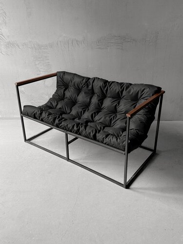 Изображение товара Диван лофт прямой, уличный, в офис, на балкон, на веранду, в гостинную, кухонный, Лофтовик ++ оксфорд черный