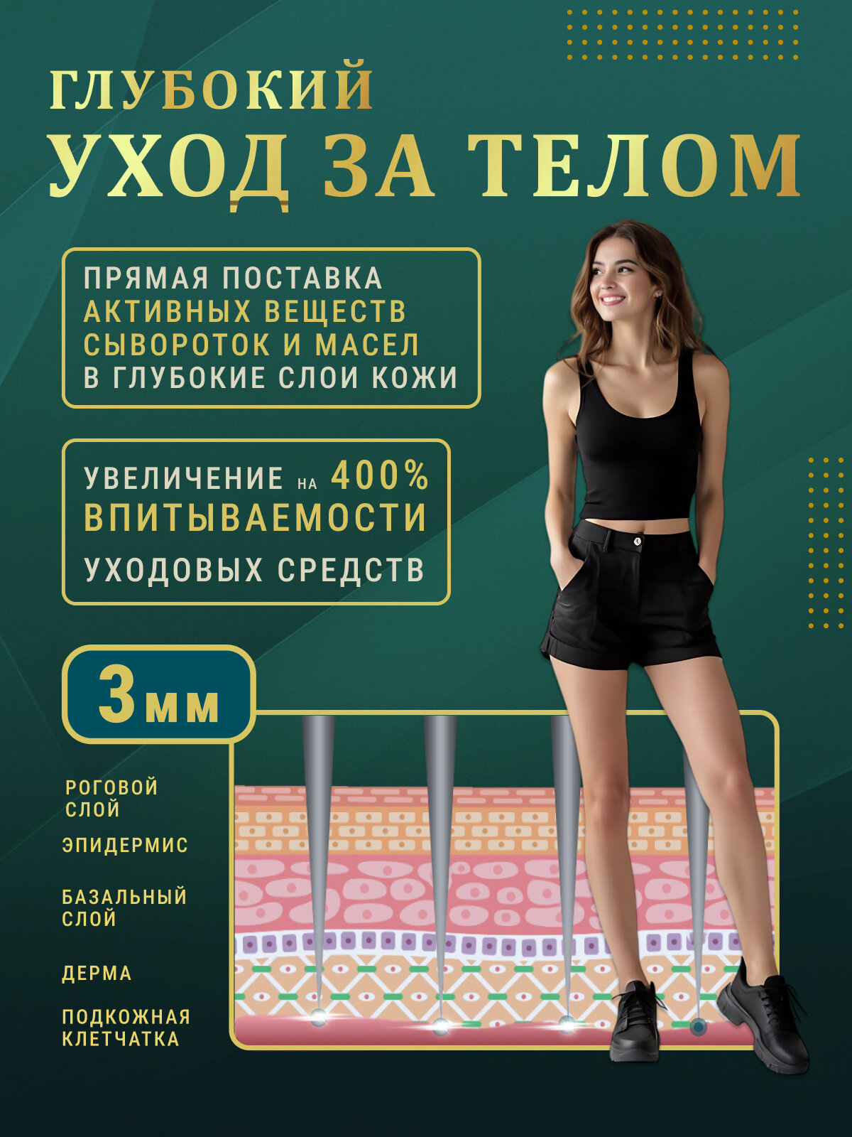 Картинки Мезороллер для тела от целлюлита и растяжек 3мм 1200игл, золотой